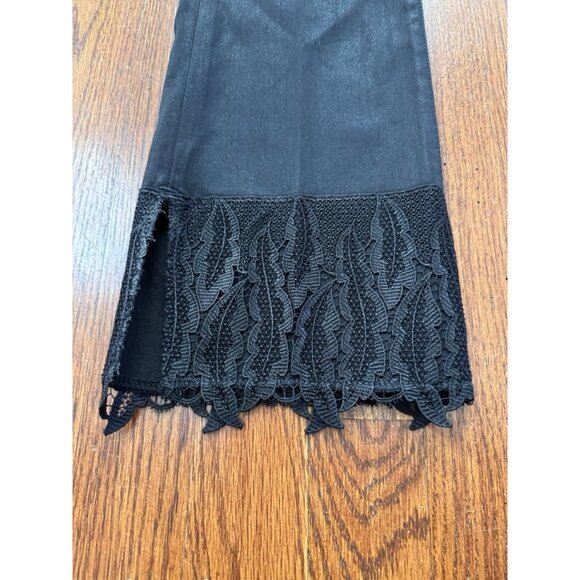 J Brand Selena Black Coated Cropped Lace Hem Mid-Rise Bootcut Boho Jeans Sz 24 - Picture 3 of 9